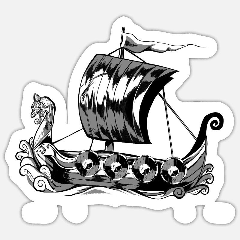 Wikingerschiff Wikinger Boot Vikinger Schiff - Sticker Größe S (10 x 10 cm) - Mattweiß