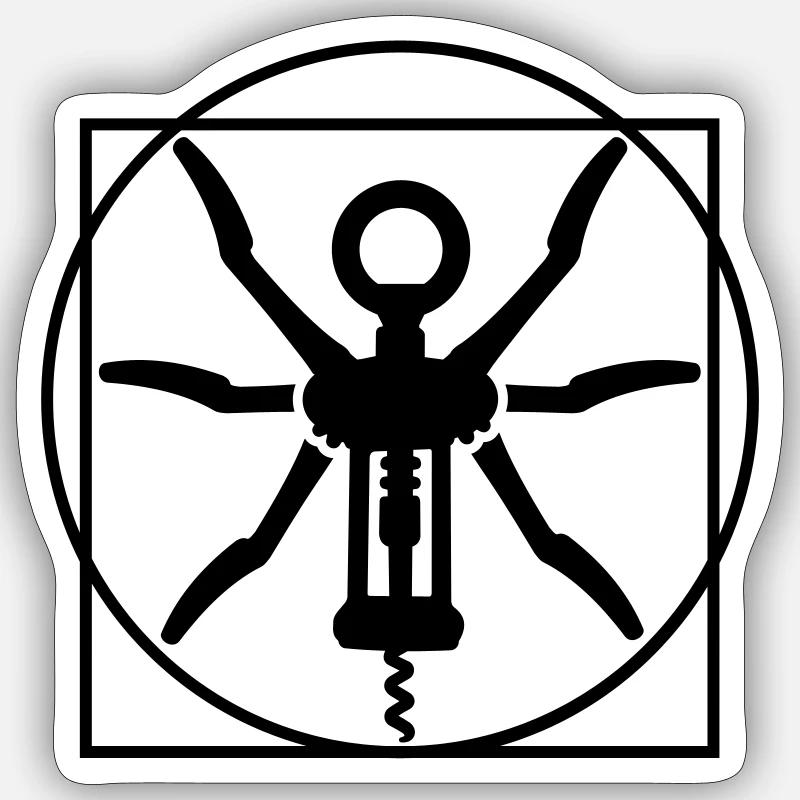 Vitruvian man wine cork screw Leonardo Da Vinci Sticker size S (10 x 10 cm)