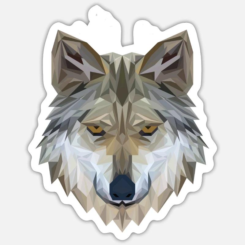 Wolf Face Polygon 3D - Sticker Größe S (10 x 10 cm) - Mattweiß