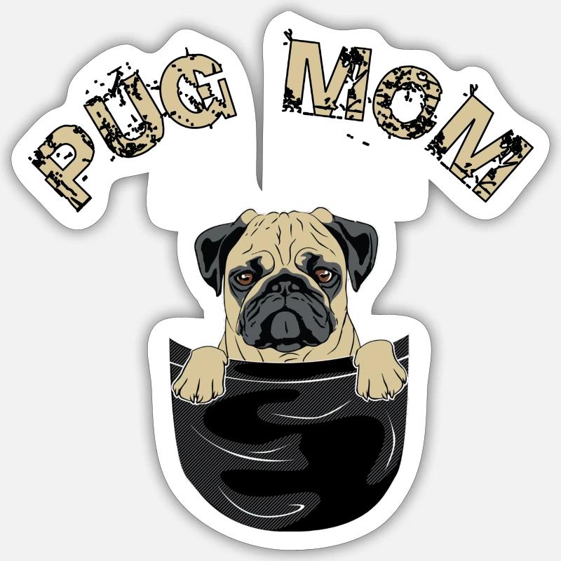 Mops Mamma - Sticker Größe S (10 x 10 cm) - Mattweiß
