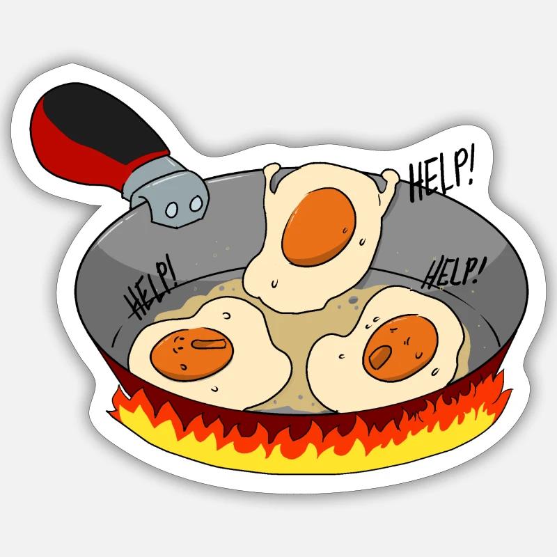Fried eggs in the pan HELP! Sticker size S (10 x 10 cm)