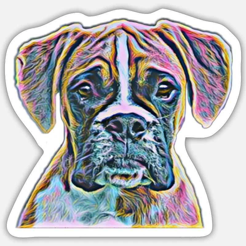 Chiens boxeurs - Sticker taille S (10 x 10 cm) - blanc mat