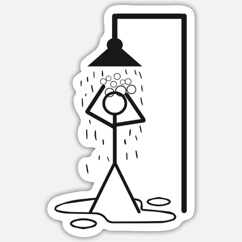 Dusche Strichmännchen - Sticker Größe S (10 x 10 cm) - Mattweiß