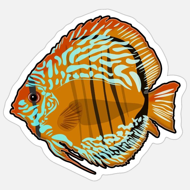Dessin d’aquarium de discus - Sticker taille S (10 x 10 cm) - blanc mat