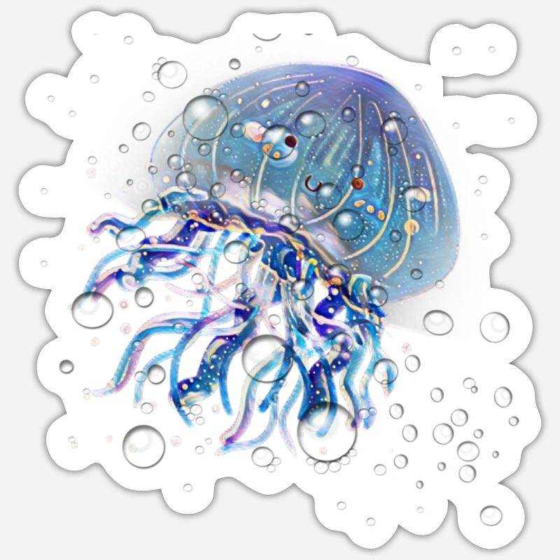méduse - Sticker taille S (10 x 10 cm) - blanc mat