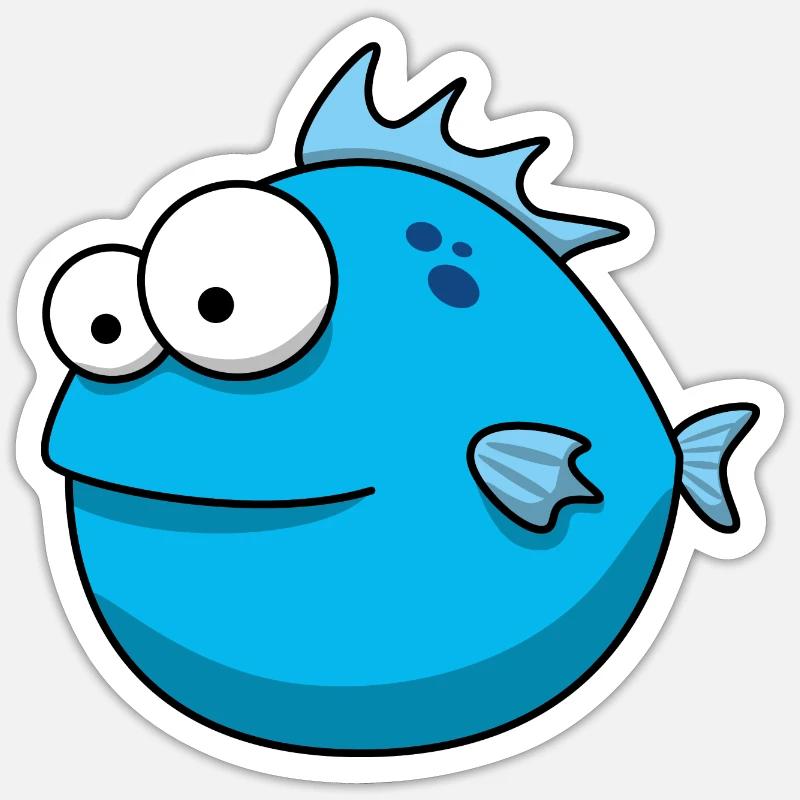 Blauer Comic Fisch - Sticker Größe S (10 x 10 cm) - Mattweiß