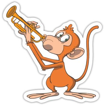 Monkey plays the trumpet - Sticker size S (10 x 10 cm) - white matte - Front