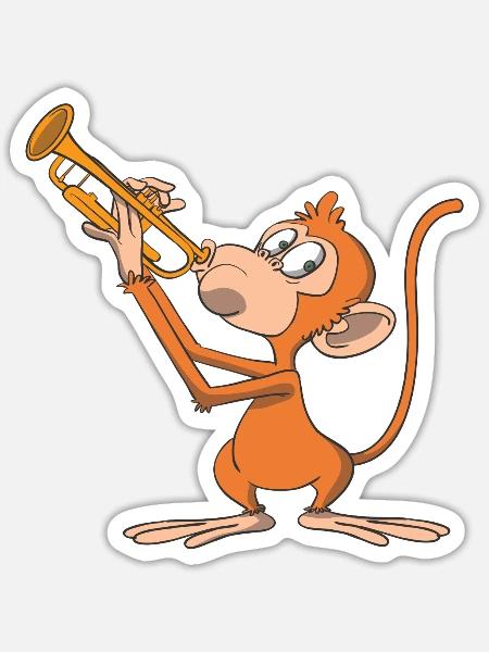 Monkey plays the trumpet - Sticker size S (10 x 10 cm) - white matte