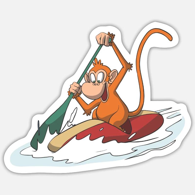 Monkey in a canoe - Sticker size S (10 x 10 cm) - white matte