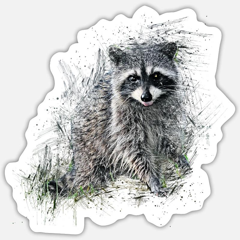 Raton laveur - Sticker taille S (10 x 10 cm) - blanc mat