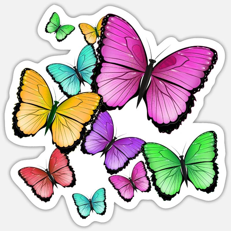 wildes durcheinander kolorierter Schmetterlinge - Sticker Größe S (10 x 10 cm) - Mattweiß