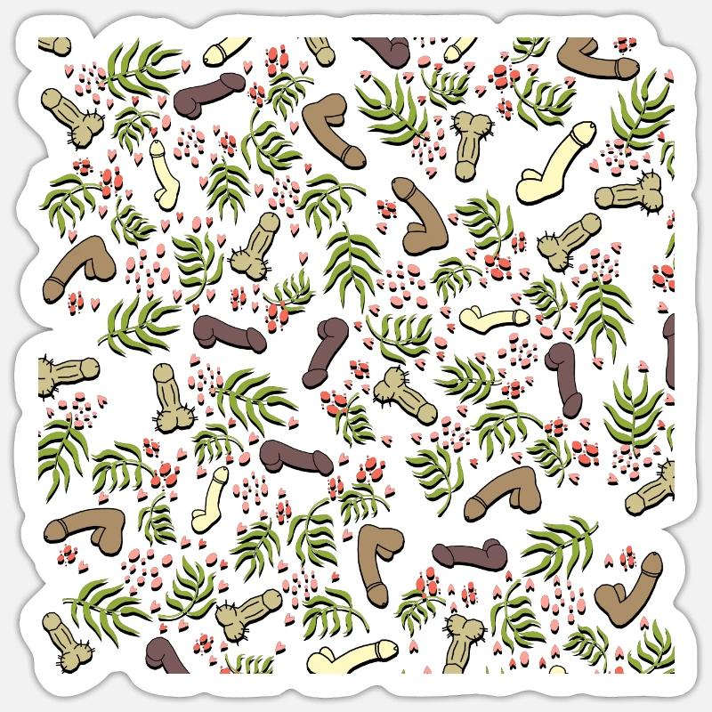 Penis Muster Blumen Versaute Geschenkidee Geschenk Sticker Größe S (10 x 10 cm)