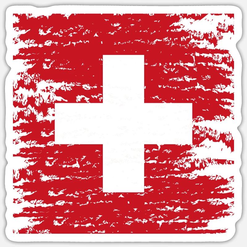 Croix suisse texturée rouge - Sticker taille S (10 x 10 cm) - blanc mat