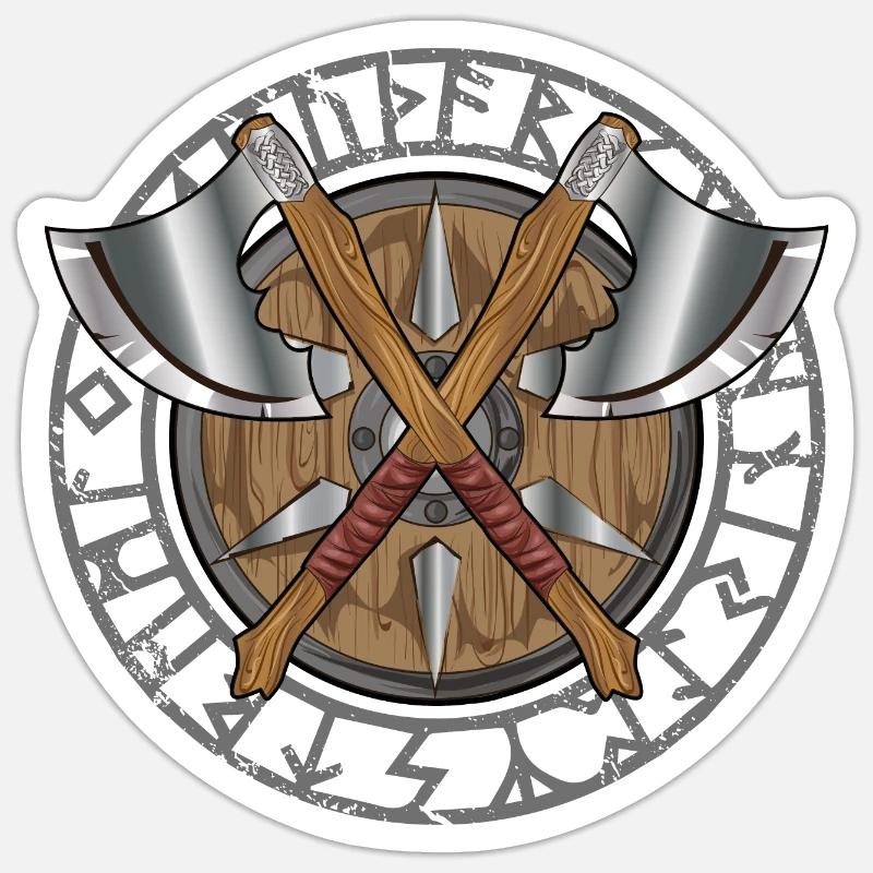 Valhalla Wikinger Runen mit Axt und Schild - Sticker Größe S (10 x 10 cm) - Mattweiß