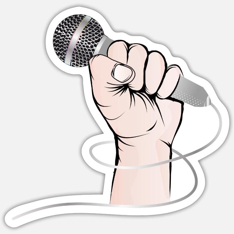 Eine Hand eines Sängers hält ein Gesangs Mikrofon Sticker Größe S (10 x 10 cm)