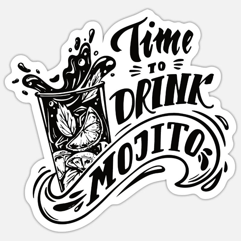 Temps de boire Mojito - Sticker taille S (10 x 10 cm) - blanc mat