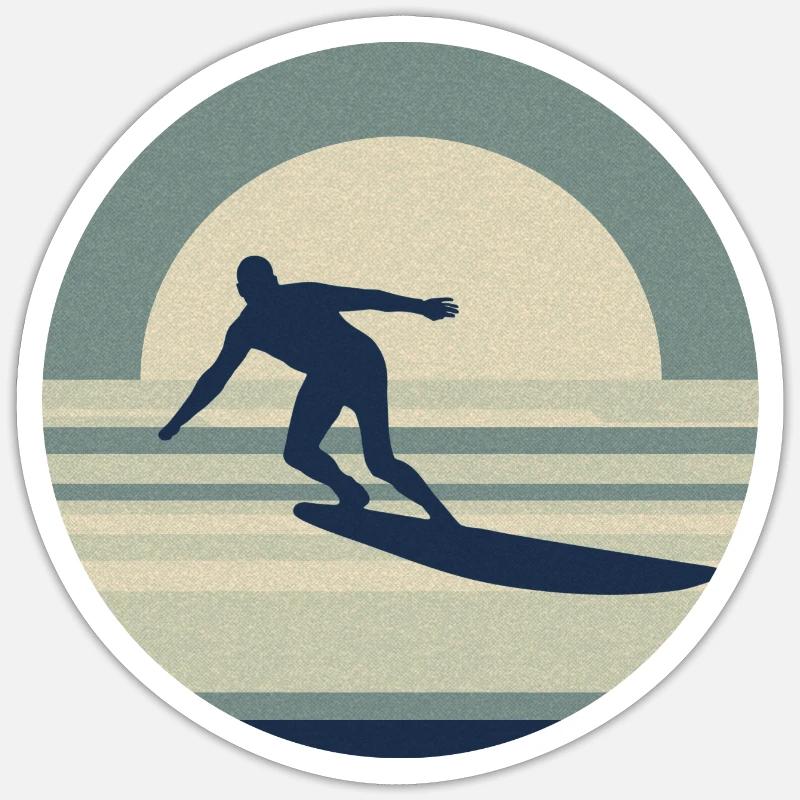 Surfeur cool - rétro - Sticker taille S (10 x 10 cm) - blanc mat