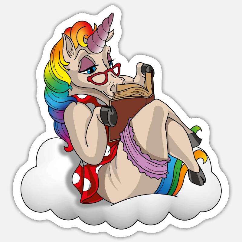 Lese Einhorn Bücherwurm | Ich bin ein Buch Einhorn Sticker Größe S (10 x 10 cm)
