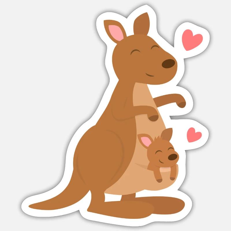 Kangourou mignon et Joey - Sticker taille S (10 x 10 cm) - blanc mat