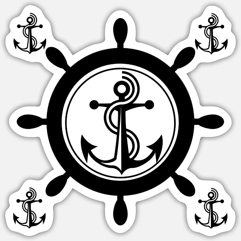 schiffsruder mit anker,anker schiffsruder - Sticker Größe S (10 x 10 cm) - Mattweiß