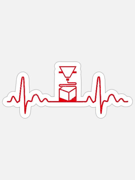 3D Printing Herzschlag 3D-Drucker Geschenkidee - Sticker Größe S (10 x 10 cm) - Mattweiß