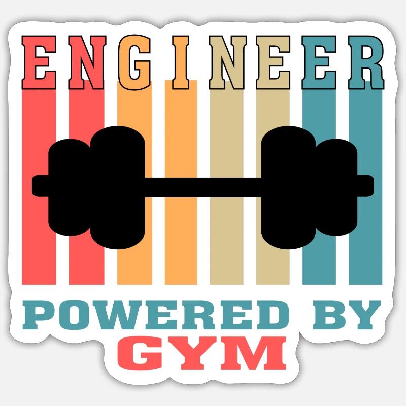 Funny Engineer Powered by Gym Tshirt for Engineers - Sticker size S (10 x 10 cm) - white matte