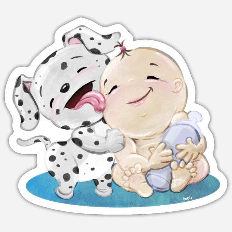 Dalmatien avec bébé Sticker taille S (10 x 10 cm)