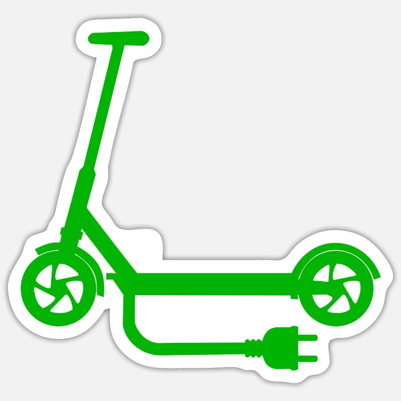 Tretroller E-Scooter Elektroroller Grün Stecker - Sticker Größe S (10 x 10 cm) - Mattweiß