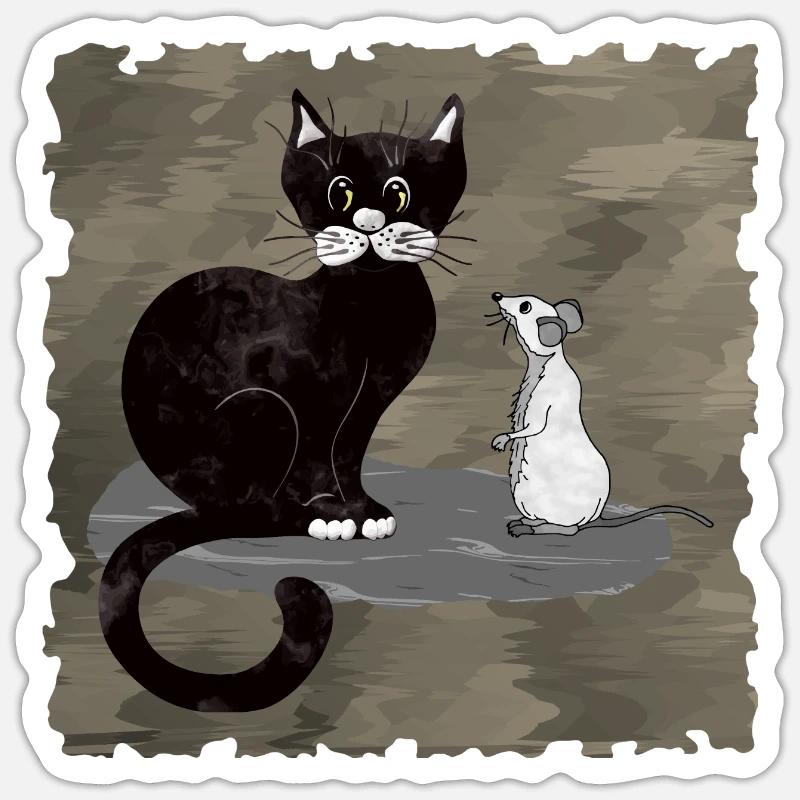 Chat et souris - Sticker taille S (10 x 10 cm) - blanc mat