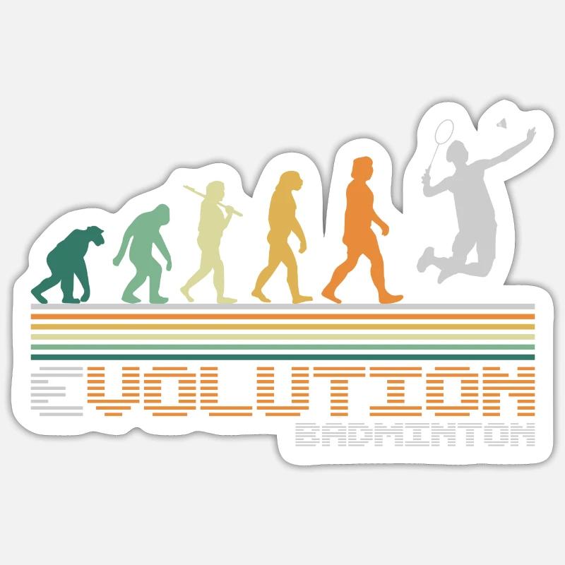 Badminton Shuttlecock Evolution Retro Funny - Sticker taille S (10 x 10 cm) - blanc mat