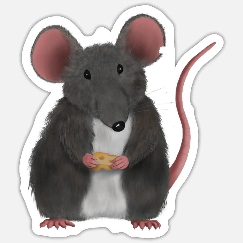 Kleine süße Maus oder Ratte - Sticker Größe S (10 x 10 cm) - Mattweiß