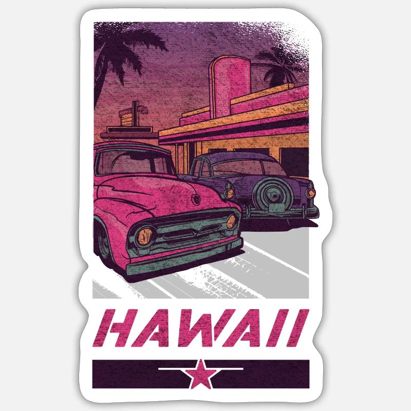 Hawaii Oldtimer Vintage Design / Geschenkidee - Sticker Größe S (10 x 10 cm) - Mattweiß