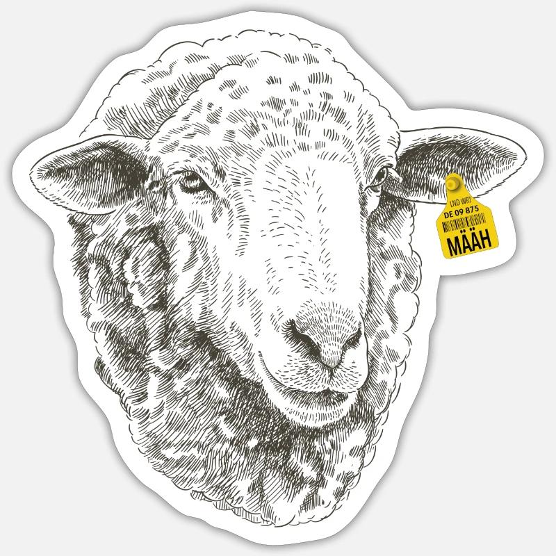 Schaf mit Ohrmarke - Sticker Größe S (10 x 10 cm) - Mattweiß