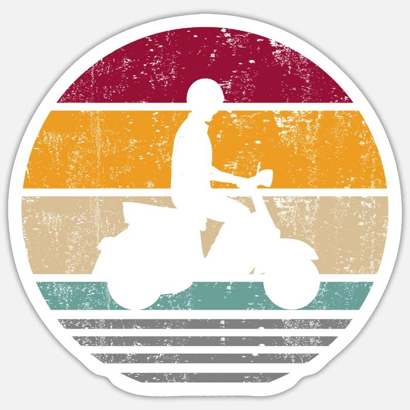 Motorroller Elektroroller Rollerfahrer Retro - Sticker Größe S (10 x 10 cm) - Mattweiß