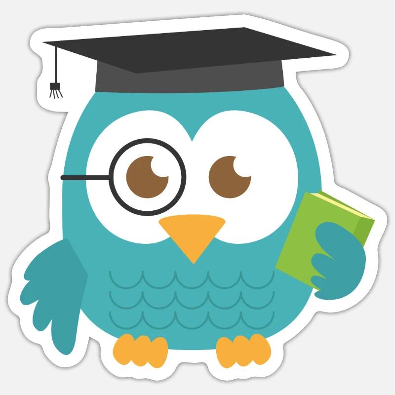 Blue Teal Lehrer Eule Absolvent Sticker Größe S (10 x 10 cm)