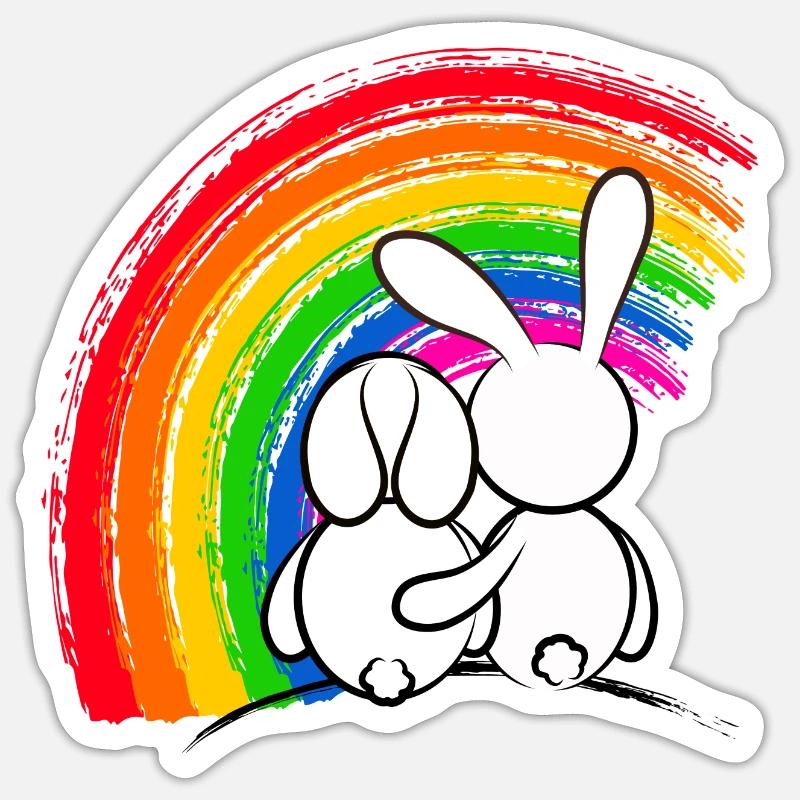 Lapins devant la Pride Arc-en-ciel Sticker taille S (10 x 10 cm)