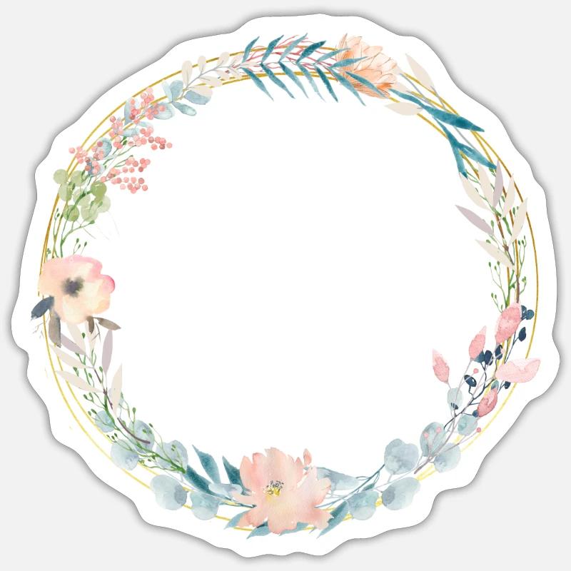 couronne de fleurs rose bleu doux collection de fleurs 2 - Sticker taille S (10 x 10 cm) - blanc mat