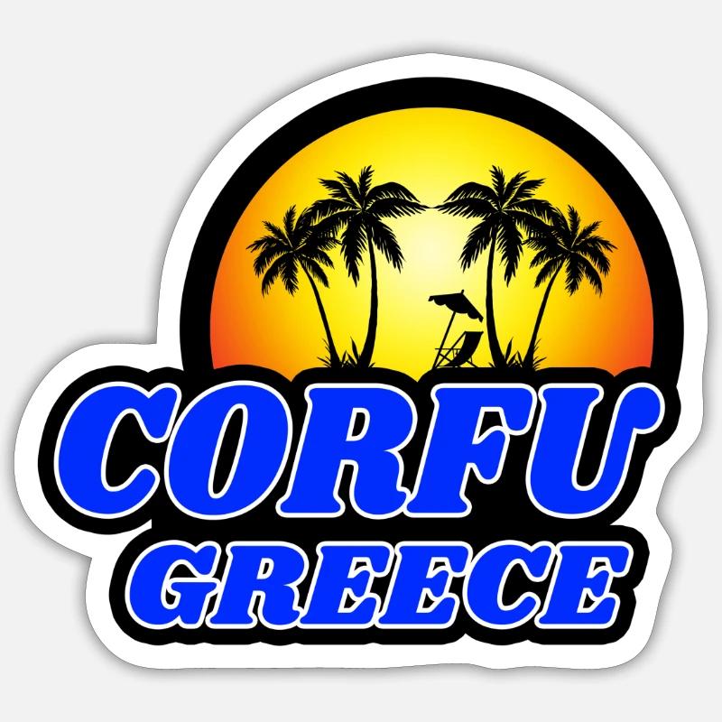 Corfou Grèce design / idée cadeau - Sticker taille S (10 x 10 cm) - blanc mat