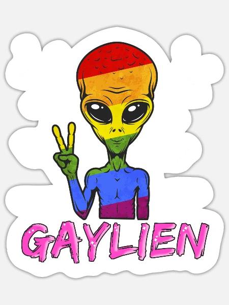 Alien Gay Gaylien LGBT Schwul Regenbogen CSD - Sticker Größe S (10 x 10 cm) - Mattweiß