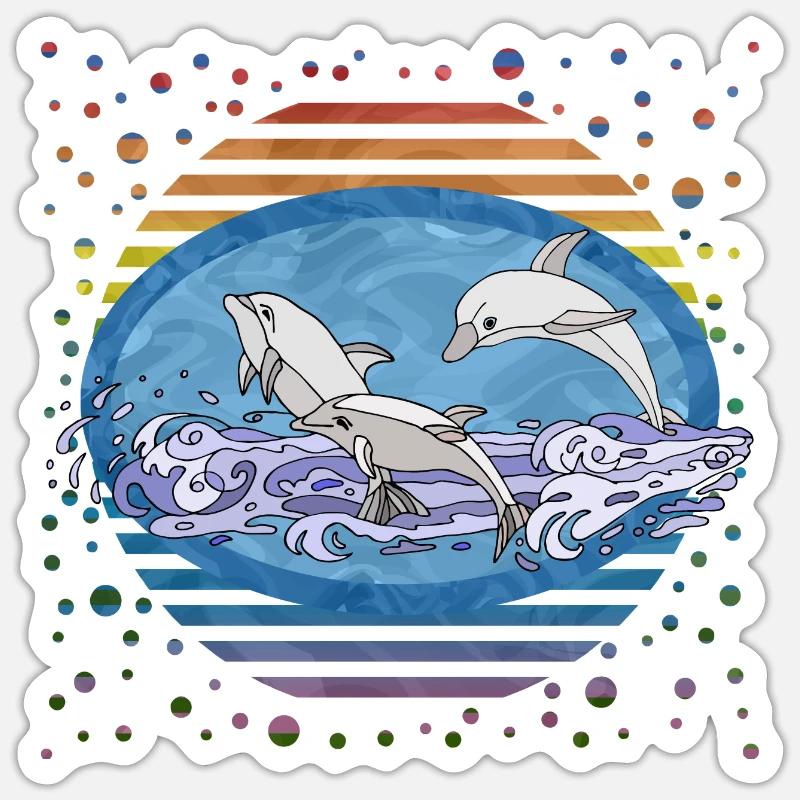 dauphins - Sticker taille S (10 x 10 cm) - blanc mat