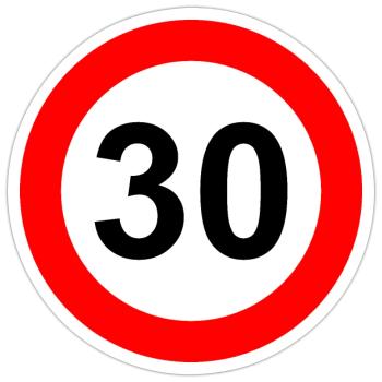 Verkehrsschild Geschwindigkeit Grenze 30 - Sticker Größe S (10 x 10 cm) - Mattweiß - Vorne