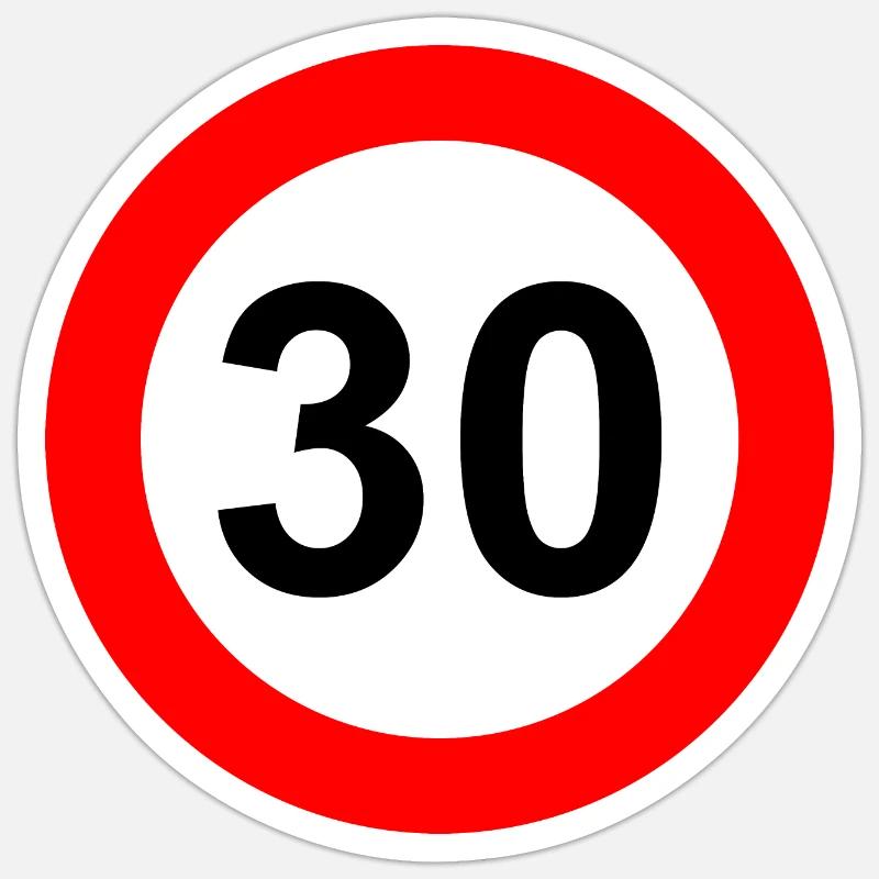 Road sign speed limit 30 - Sticker size S (10 x 10 cm) - white matte