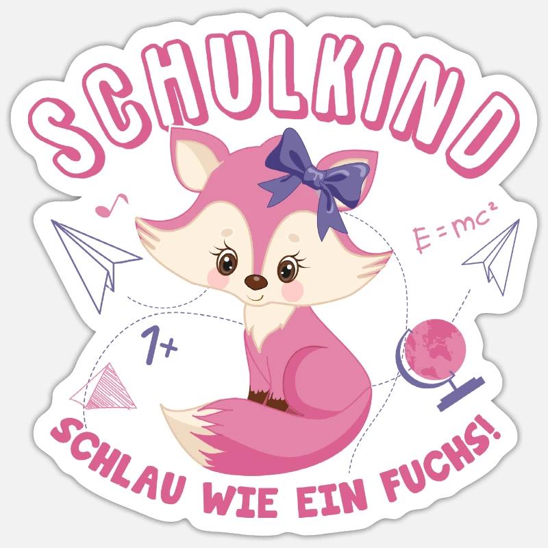 Schulkind Fuchs Einschulung 1. Klasse Kind Schule - Sticker Größe S (10 x 10 cm) - Mattweiß