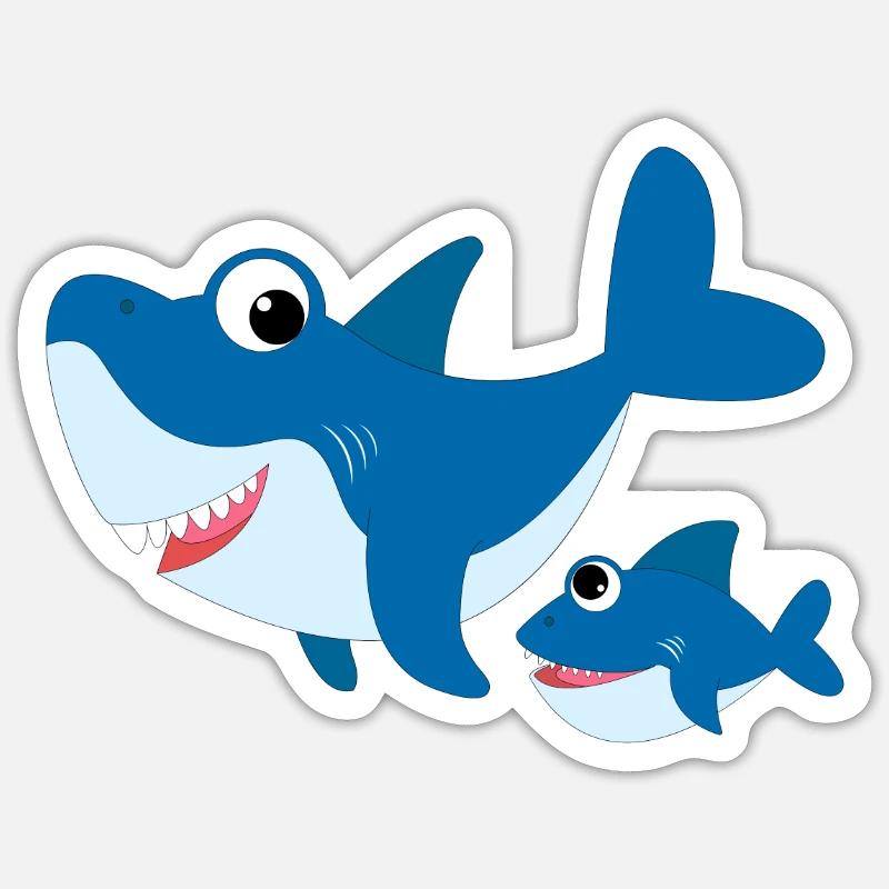 Requin bleu requin bleu bébé requin doux mignon - Sticker taille S (10 x 10 cm) - blanc mat