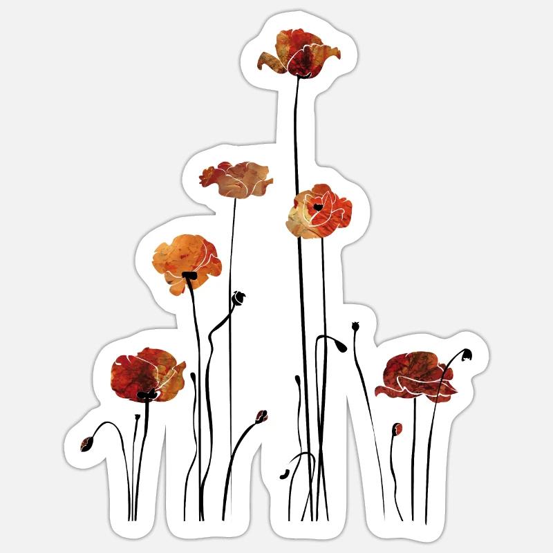 Coquelicots Silhouette Design - Sticker taille S (10 x 10 cm) - blanc mat