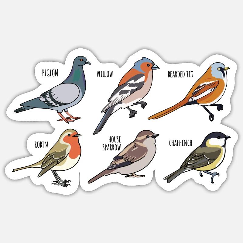 six oiseaux - Sticker taille S (10 x 10 cm) - blanc mat