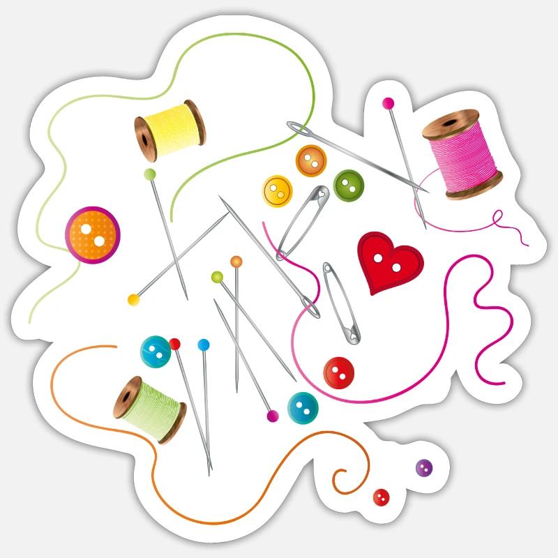 Sewing utensils buttons, needle, thread and sewing thread Sticker size S (10 x 10 cm)