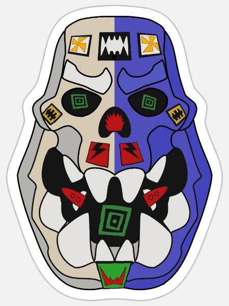 Glücklicher blauer Ork-Süßigkeitenschädel - Sticker Größe S (10 x 10 cm) - Mattweiß