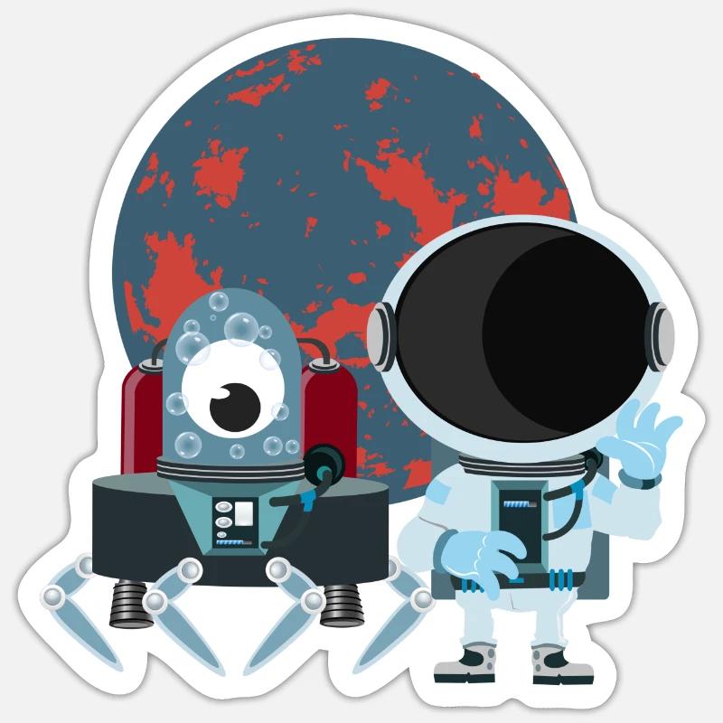 Voyage dans l'espace avec l'astronaute - Sticker taille S (10 x 10 cm) - blanc mat