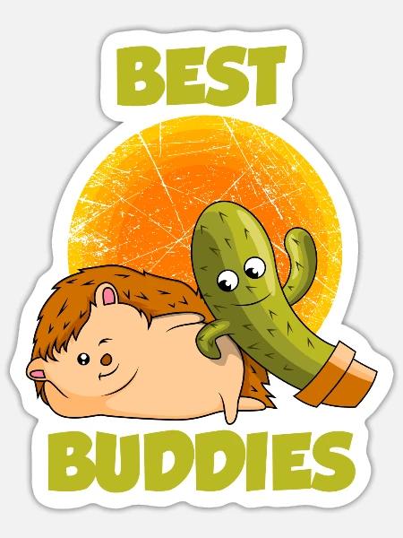 Igel Kaktus Best Buddies - Sticker Größe S (10 x 10 cm) - Mattweiß